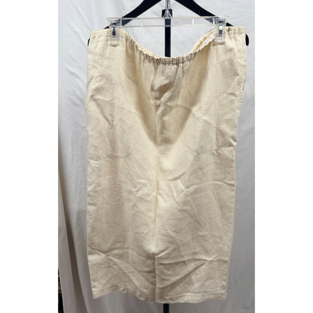 Vintage Gene Ewing BIS Women's Natural 100% Linen Boho Midi Cream Skirt L